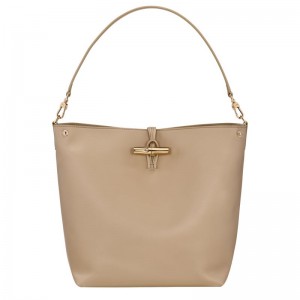 Beige Longchamp Le Roseau M Women Hobo Bag | US-950CBZEHA