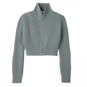 Blue Longchamp Zip Collar Short Women Cardigan | US-860YIDHCA