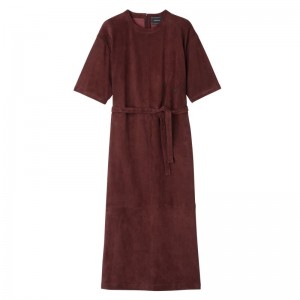 Burgundy Longchamp Leather Long Women Dress | US-960UNKGCM