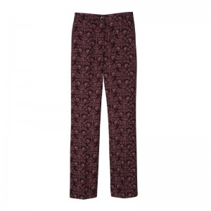 Burgundy Longchamp Printed Gabardine Women Pants | US-857QZOGTR