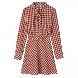 Coral / White Longchamp Vichy Jacquard Women Dress | US-478HJXBYN
