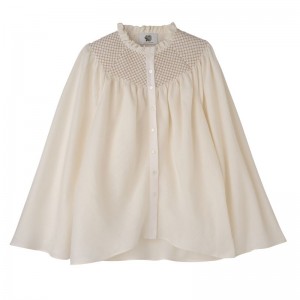 Cream Longchamp Smocked Veil Women Blouse | US-365ZAYJNT