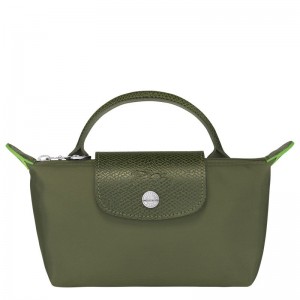Dark Green Longchamp Le Pliage Green With Handle Women Pouch | US-460SVRGNW