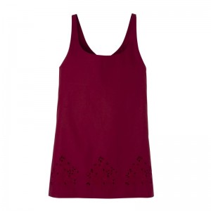 Dark Red Longchamp Embroidered Canvas Women Dress | US-960ZXWDCL
