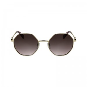 Gold / Brown Pink Longchamp Metal Women Sunglasses | US-189JASXIN
