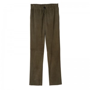 Khaki Longchamp Leather Straight Women Pants | US-170VSPUJY
