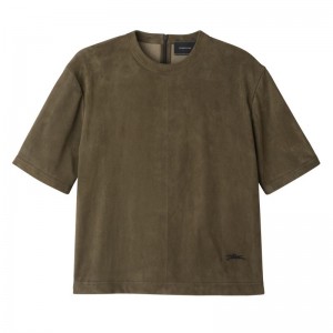 Khaki Longchamp Short Leather Women Top | US-540GCIDLU