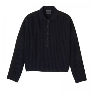 Navy Longchamp Polo Collar Women Jumper | US-961IVWJKE