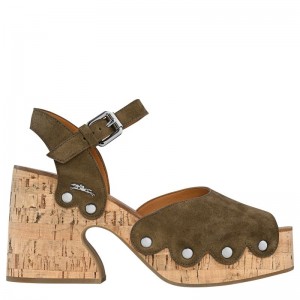 Olive Longchamp La Cigale Women Sandals | US-743POYKBN