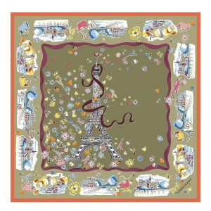 Olive / Multicolor Longchamp Equestrian Tower 50 Women Scarf | US-583DWUEJP