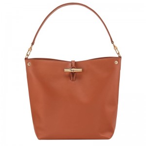 Orange / Cream Longchamp Le Roseau M Women Hobo Bag | US-693GVBKRI