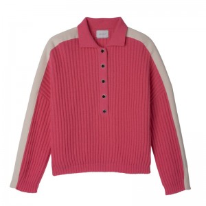 Pink Longchamp Polo Collar Women Jumper | US-612UMILZQ