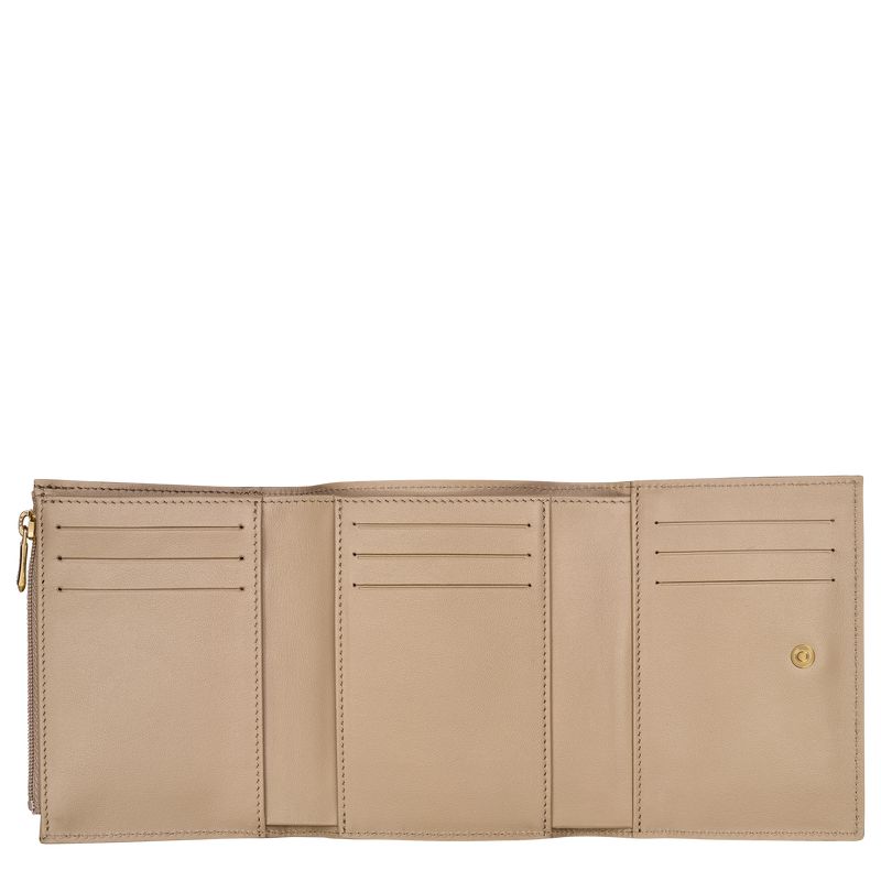 Beige Longchamp Le Roseau Compact Women Wallet | US-164UYKARL