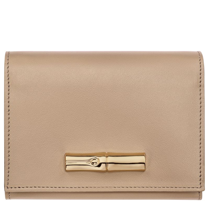 Beige Longchamp Le Roseau Compact Women Wallet | US-164UYKARL