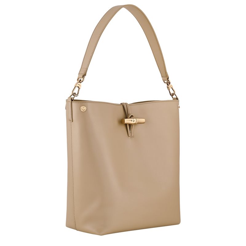 Beige Longchamp Le Roseau M Women Hobo Bag | US-950CBZEHA