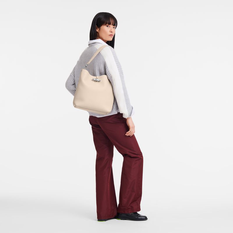 Beige Longchamp Le Roseau M Women Shoulder Bag | US-357VKLSYI