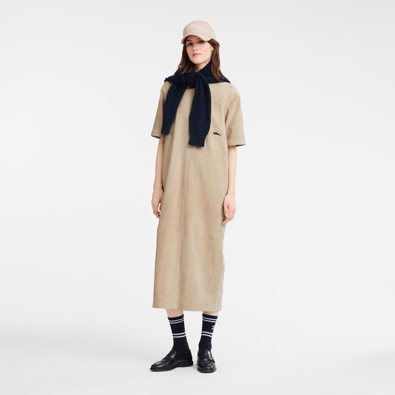 Beige Longchamp Leather Long Women Dress | US-920OXJQCE