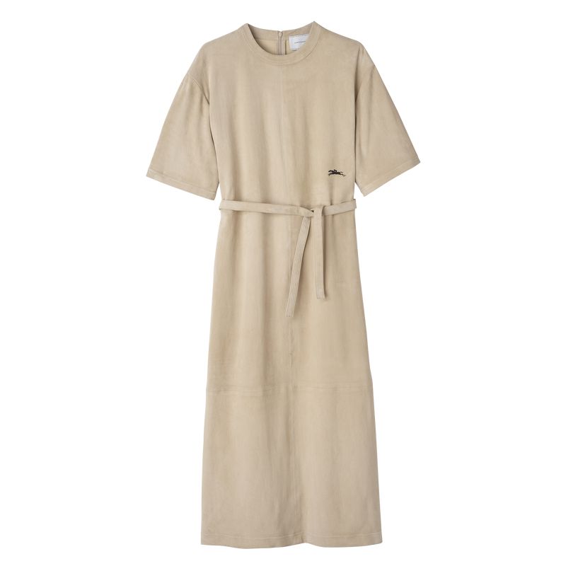 Beige Longchamp Leather Long Women Dress | US-920OXJQCE