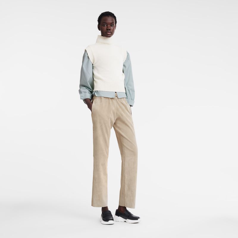 Beige Longchamp Leather Straight Women Pants | US-703QGYJZA
