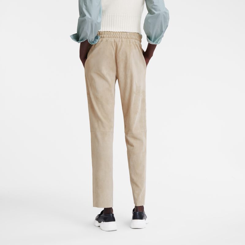 Beige Longchamp Leather Straight Women Pants | US-703QGYJZA