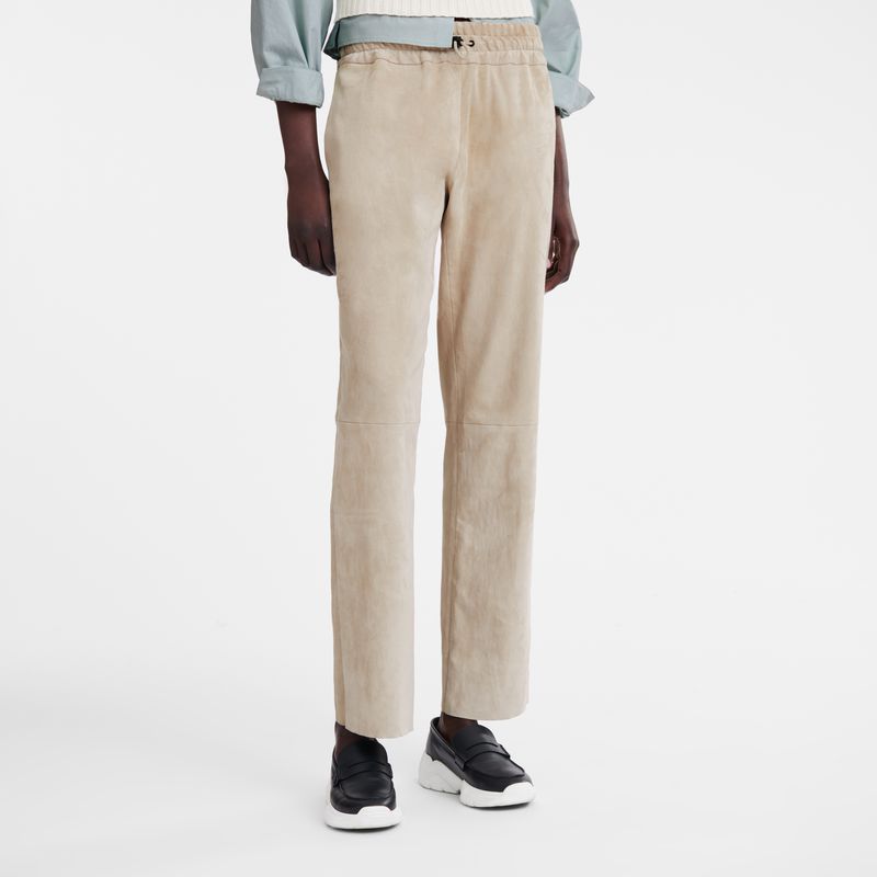 Beige Longchamp Leather Straight Women Pants | US-703QGYJZA