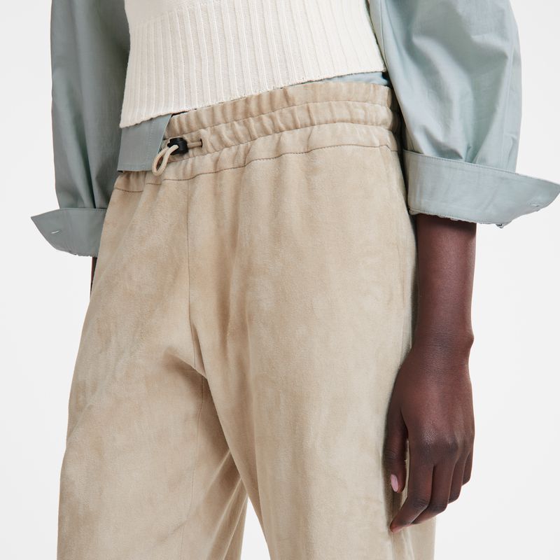 Beige Longchamp Leather Straight Women Pants | US-703QGYJZA