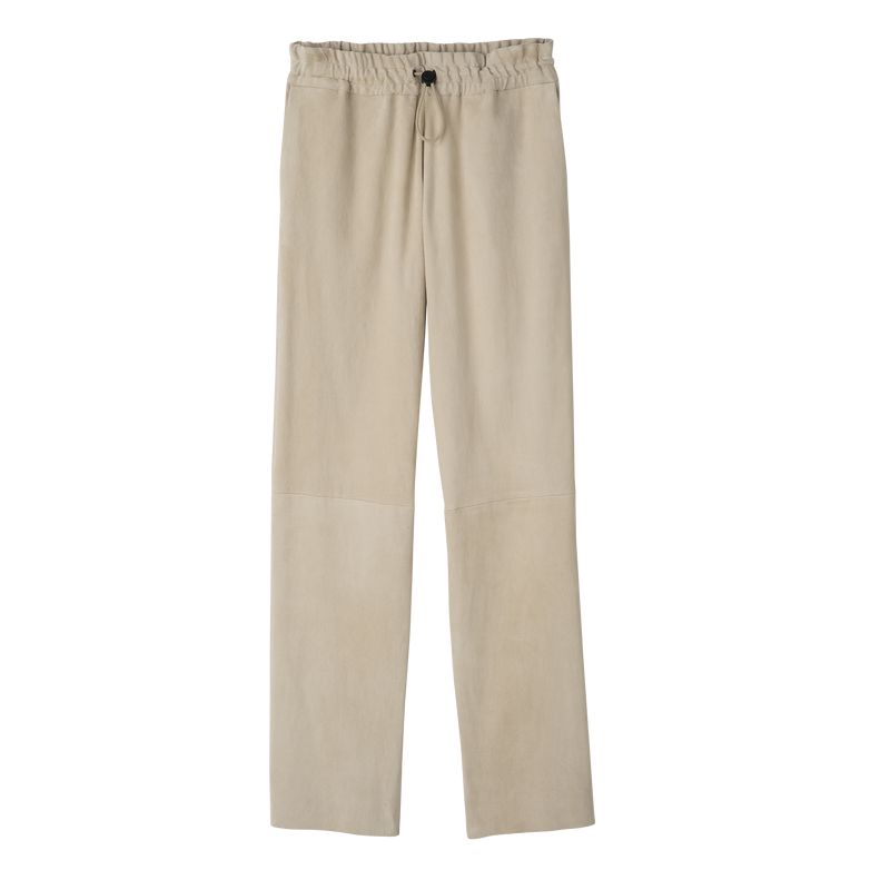 Beige Longchamp Leather Straight Women Pants | US-703QGYJZA