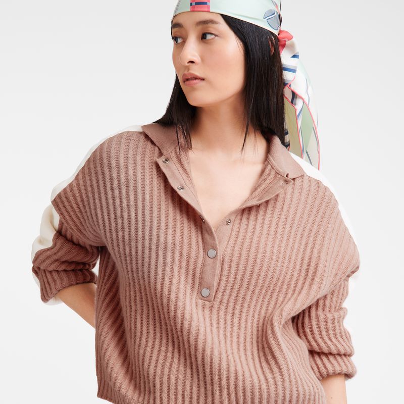 Beige Longchamp Polo Collar Women Jumper | US-389VQOIHK