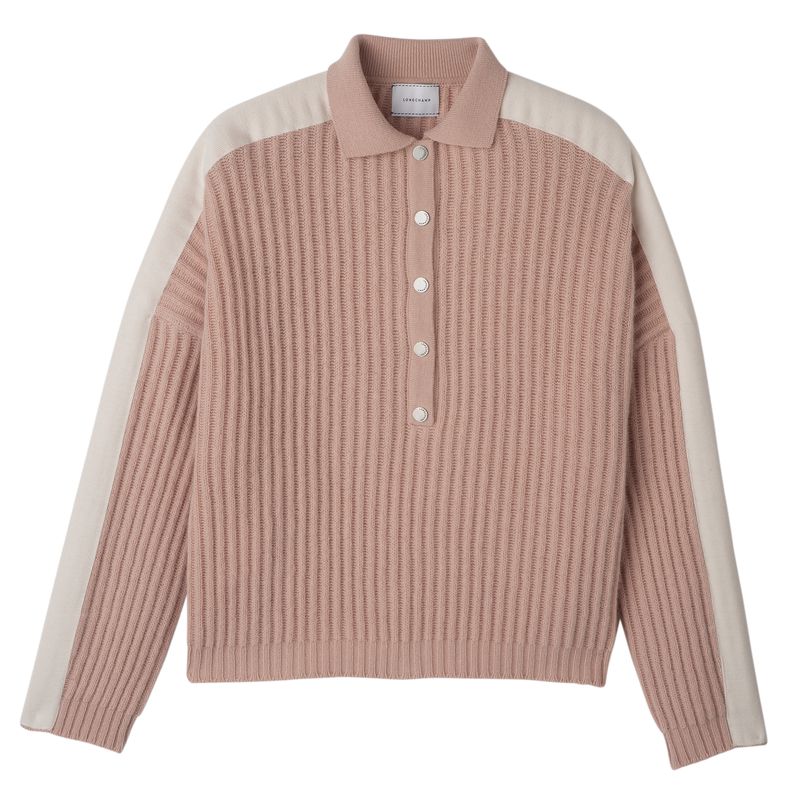 Beige Longchamp Polo Collar Women Jumper | US-389VQOIHK