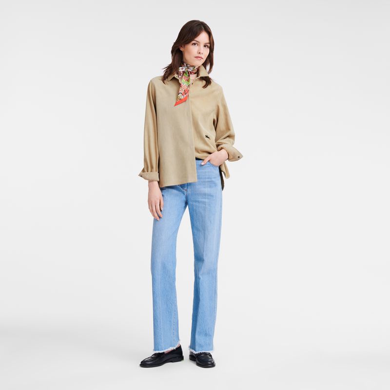 Beige Longchamp Straight Leather Women Shirts | US-954XTUNSP