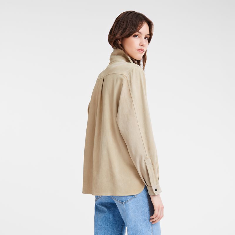 Beige Longchamp Straight Leather Women Shirts | US-954XTUNSP