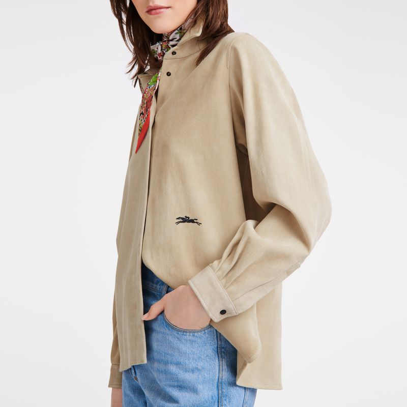 Beige Longchamp Straight Leather Women Shirts | US-954XTUNSP