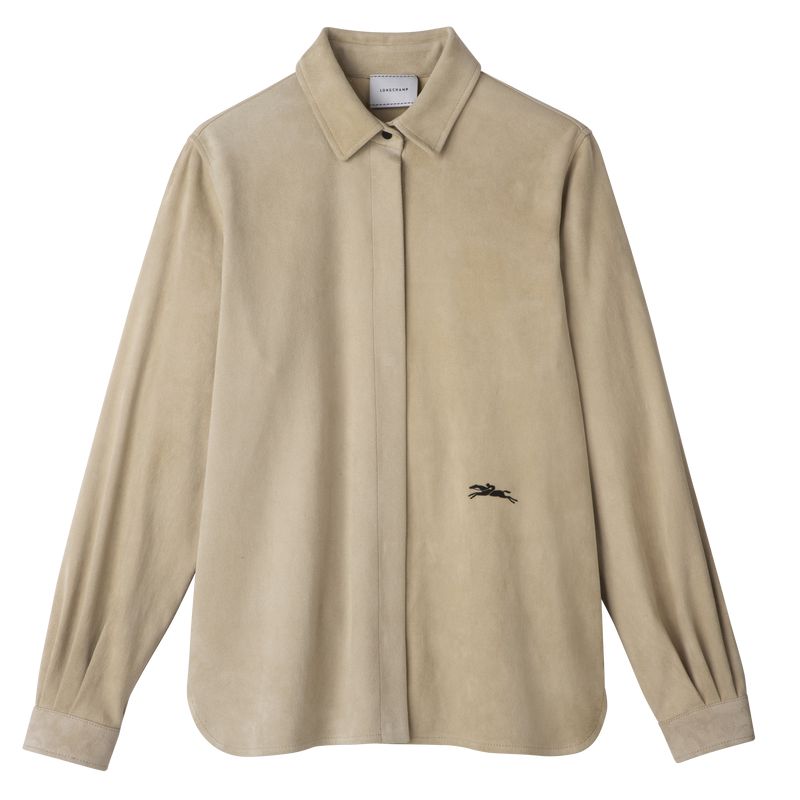 Beige Longchamp Straight Leather Women Shirts | US-954XTUNSP