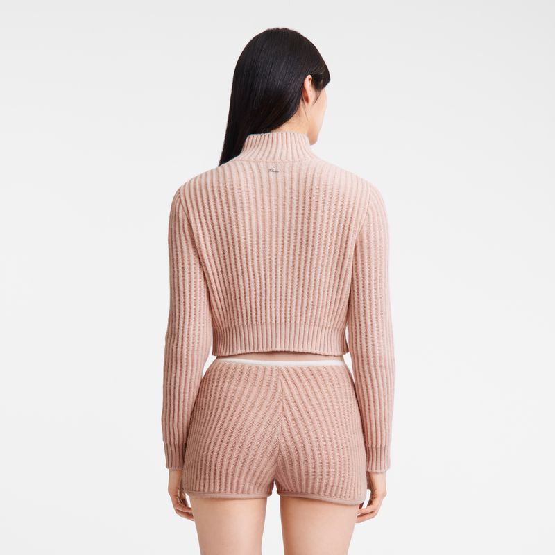 Beige Longchamp Zip Collar Short Women Cardigan | US-126SGZYKP