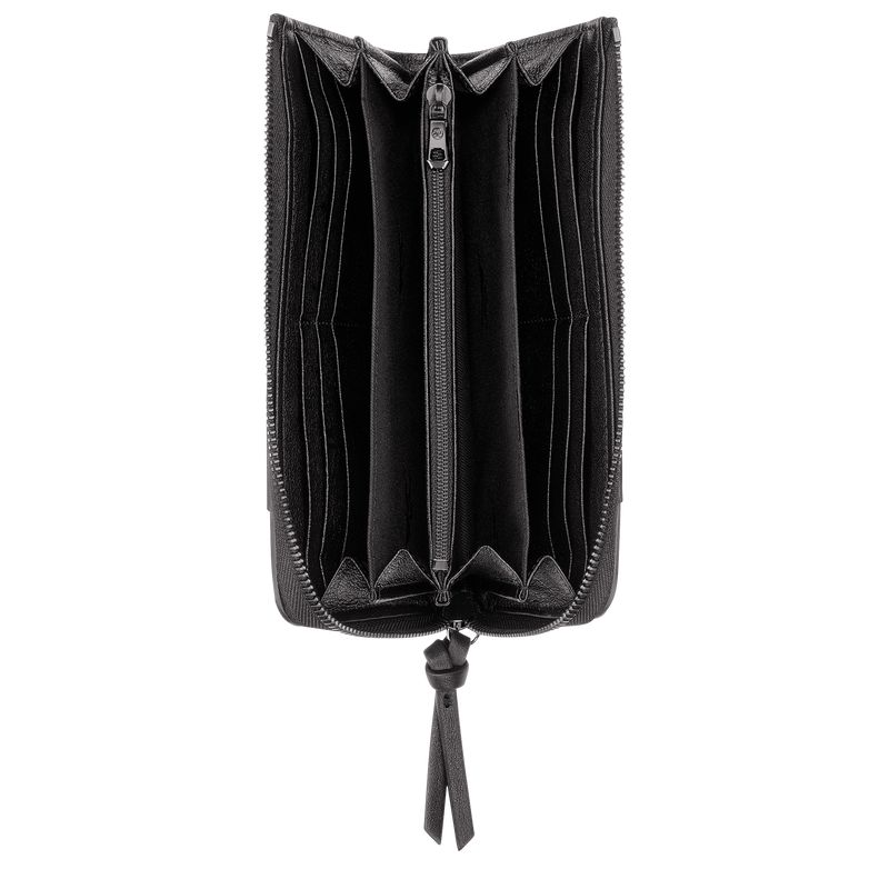Black Longchamp 3D Zip Around Men Wallet | US-240QEVFXL