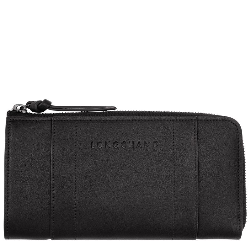 Black Longchamp 3D Zip Around Men Wallet | US-240QEVFXL