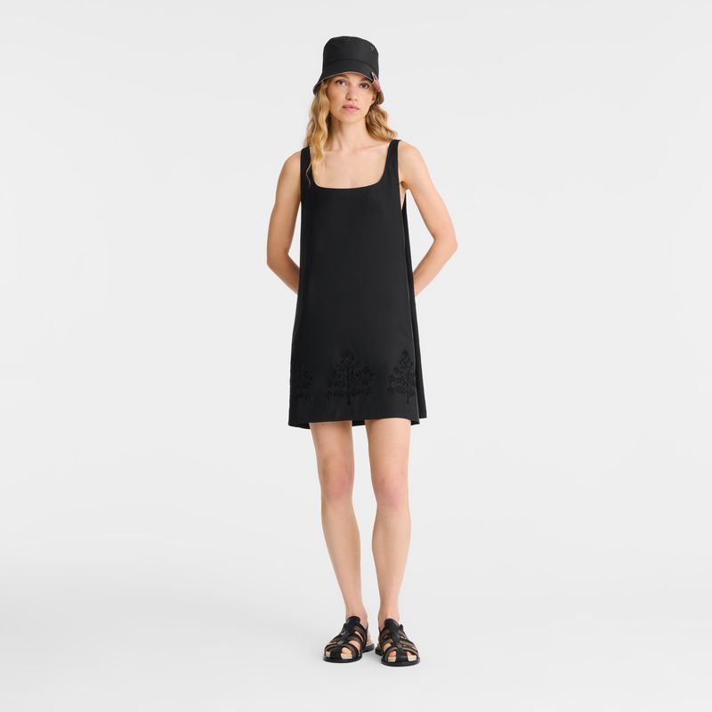 Black Longchamp Embroidered Canvas Women Dress | US-357ZIPBHJ