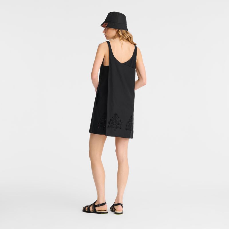 Black Longchamp Embroidered Canvas Women Dress | US-357ZIPBHJ