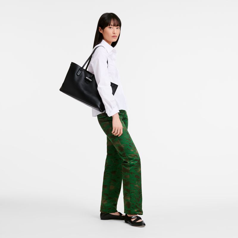 Black Longchamp Le Roseau Essential M Women Tote Bag | US-941ZCBFSE