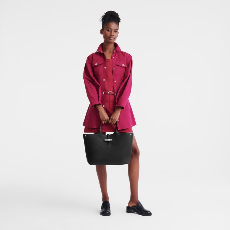 Black Longchamp Le Roseau L Women Handbag | US-871YGVBNI