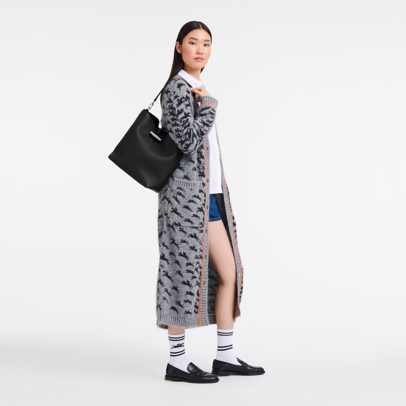 Black Longchamp Le Roseau M Women Shoulder Bag | US-694PBFHEK