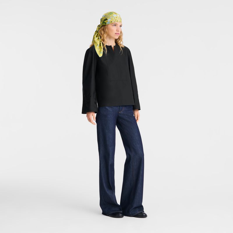 Black Longchamp Poplin Embroidered Women Blouse | US-305TBZVID