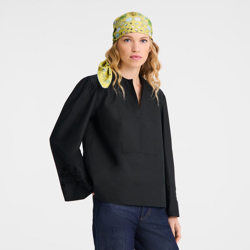 Black Longchamp Poplin Embroidered Women Blouse | US-305TBZVID
