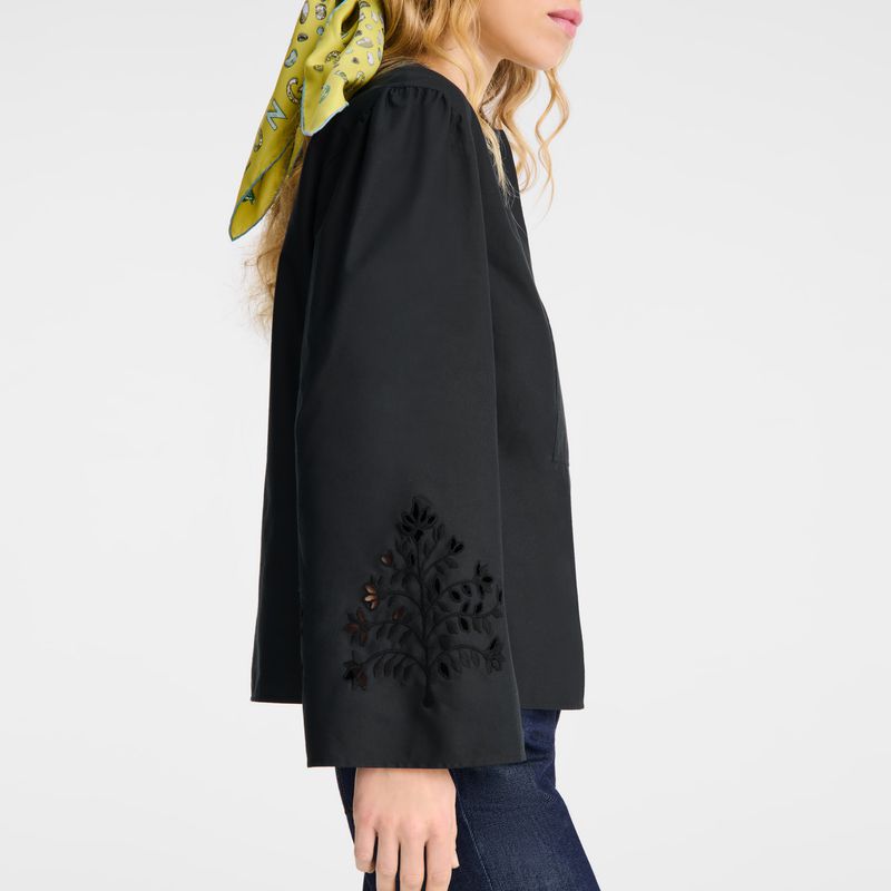 Black Longchamp Poplin Embroidered Women Blouse | US-305TBZVID