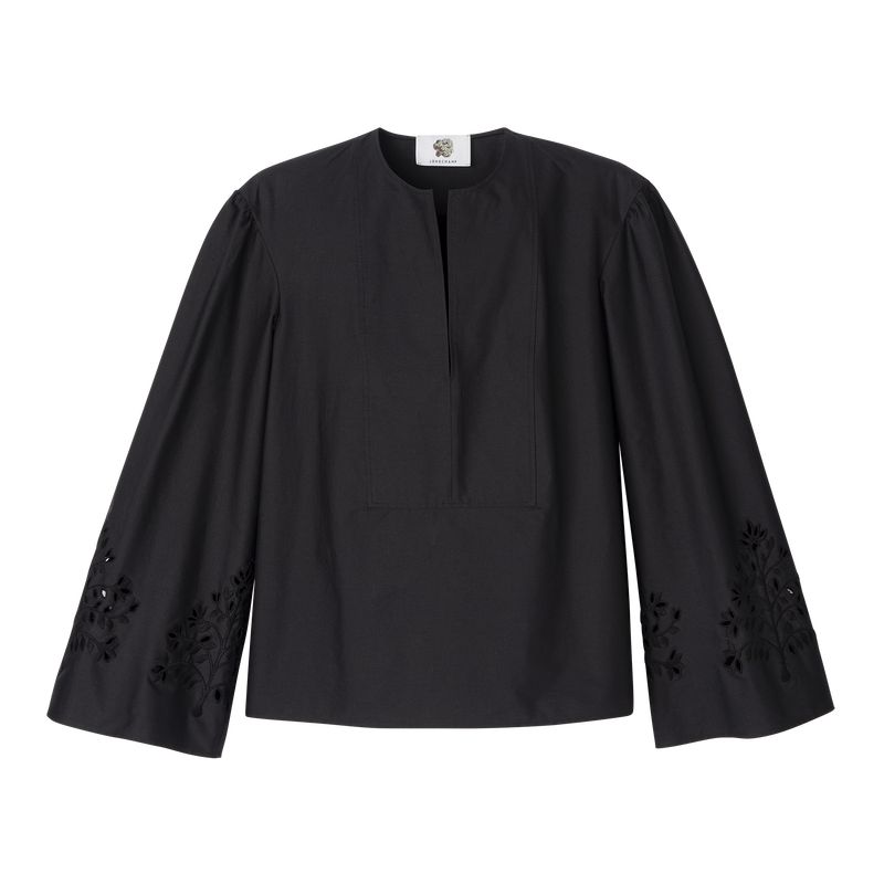 Black Longchamp Poplin Embroidered Women Blouse | US-305TBZVID