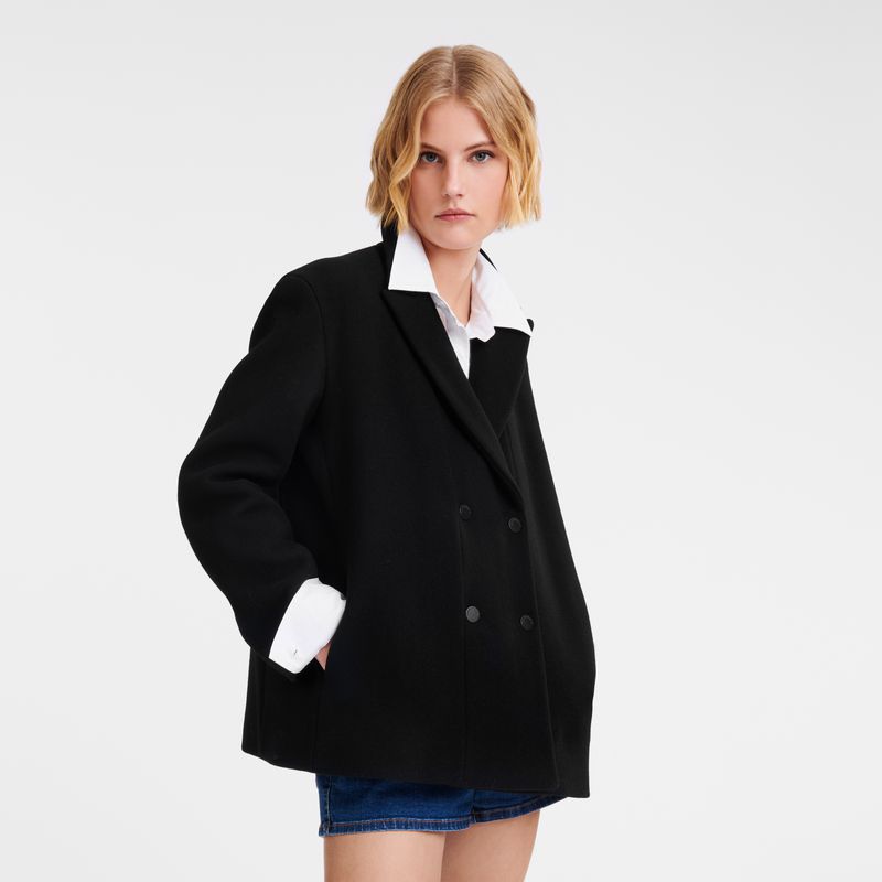 Black Longchamp Straight Short Women Coat | US-049CQKYSG