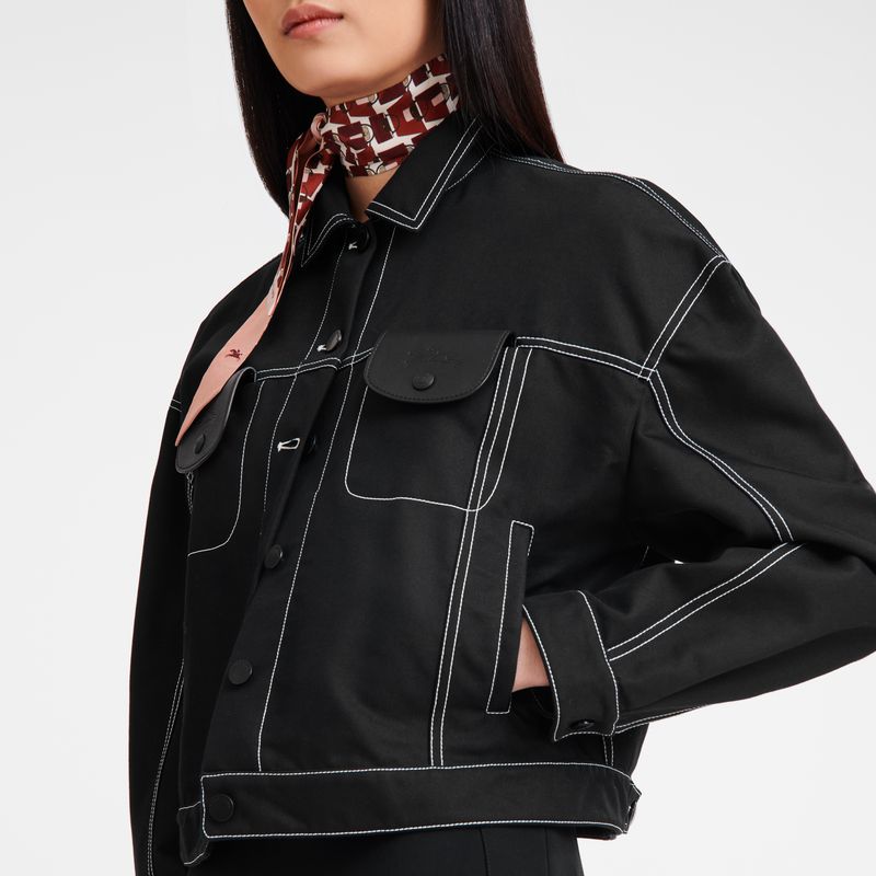 Black Longchamp Topstitching Short Women Jacket | US-903SANBOM
