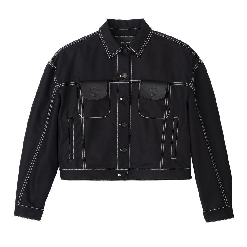 Black Longchamp Topstitching Short Women Jacket | US-903SANBOM