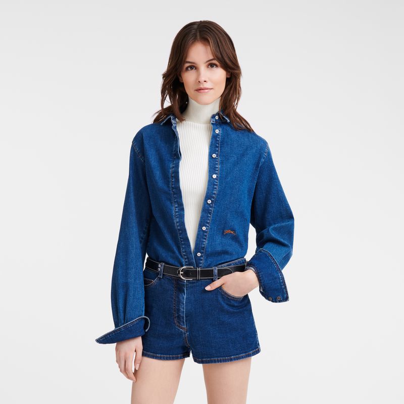Blue Longchamp Denim Women Shirts | US-127RXMFLZ