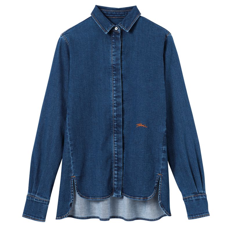 Blue Longchamp Denim Women Shirts | US-127RXMFLZ